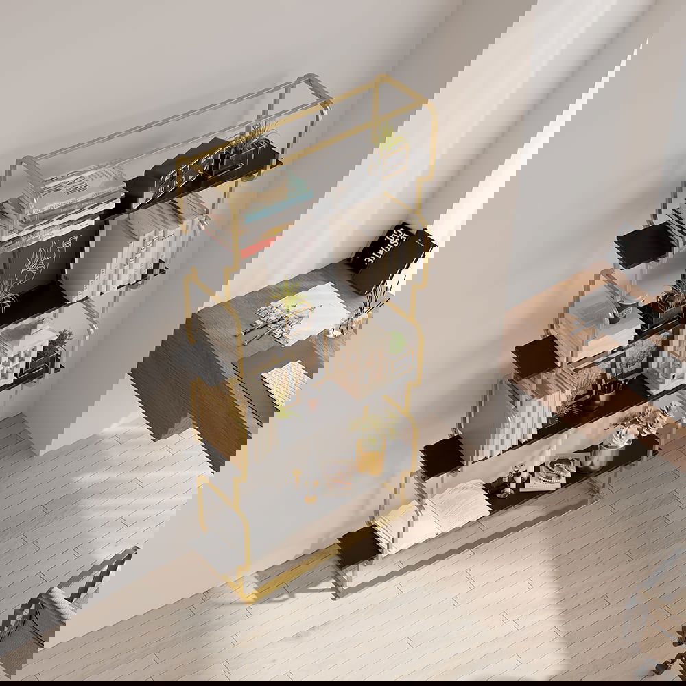 1800mm Modern Freestanding Etagere Bookshelf in Gold & White Bookshelf with Rich Storage - 