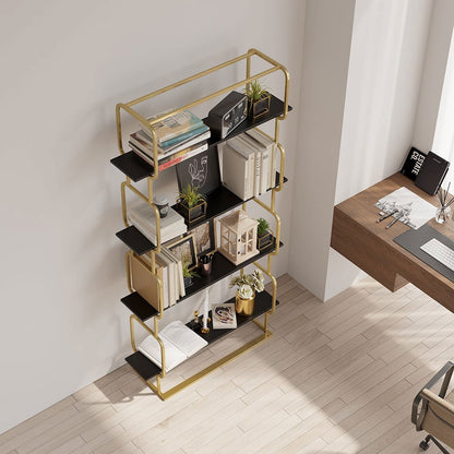 1800mm Modern Freestanding Etagere Bookshelf in Gold & White Bookshelf with Rich Storage - 