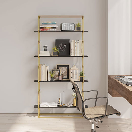 1800mm Modern Freestanding Etagere Bookshelf in Gold & White Bookshelf with Rich Storage - Homary
