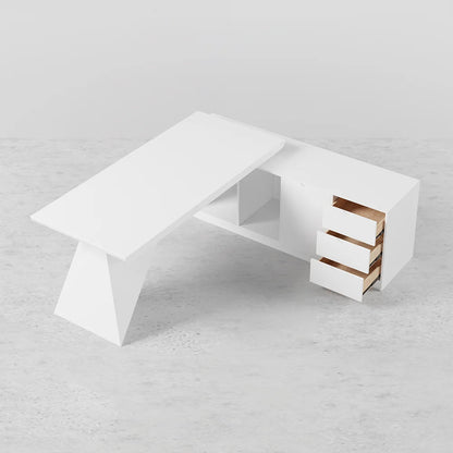 1800mm Modern White L-Shape Executive Desk Drawers & Cabinet Home Office Desk Right Hand - 