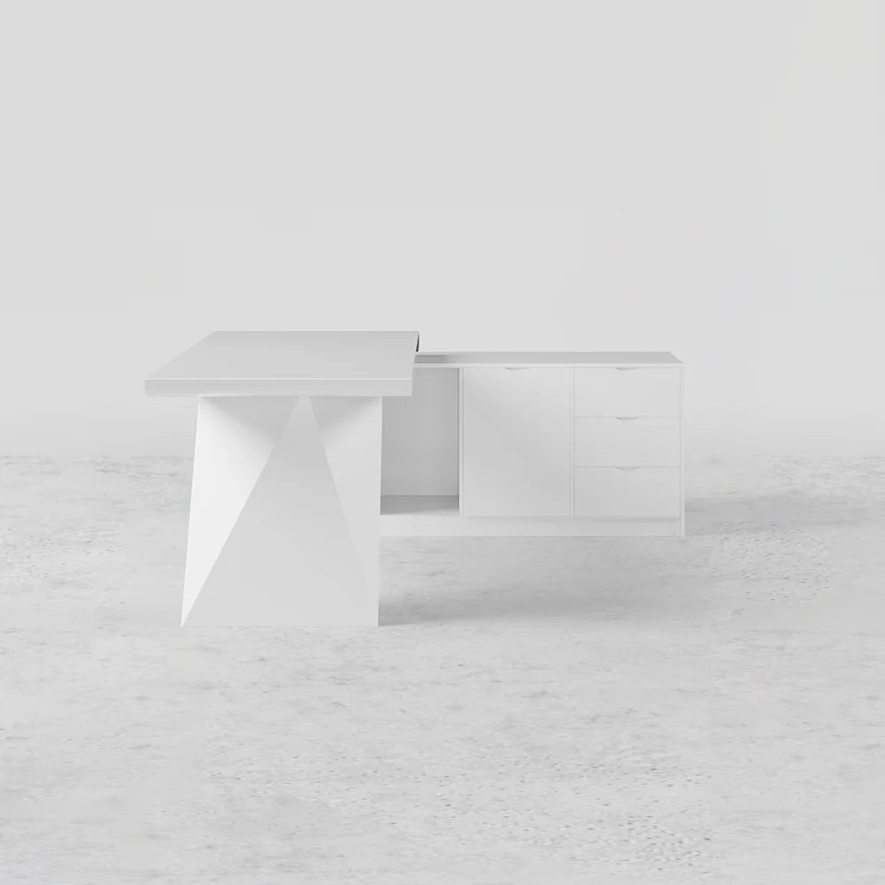 1800mm Modern White L-Shape Executive Desk Drawers & Cabinet Home Office Desk Right Hand - 