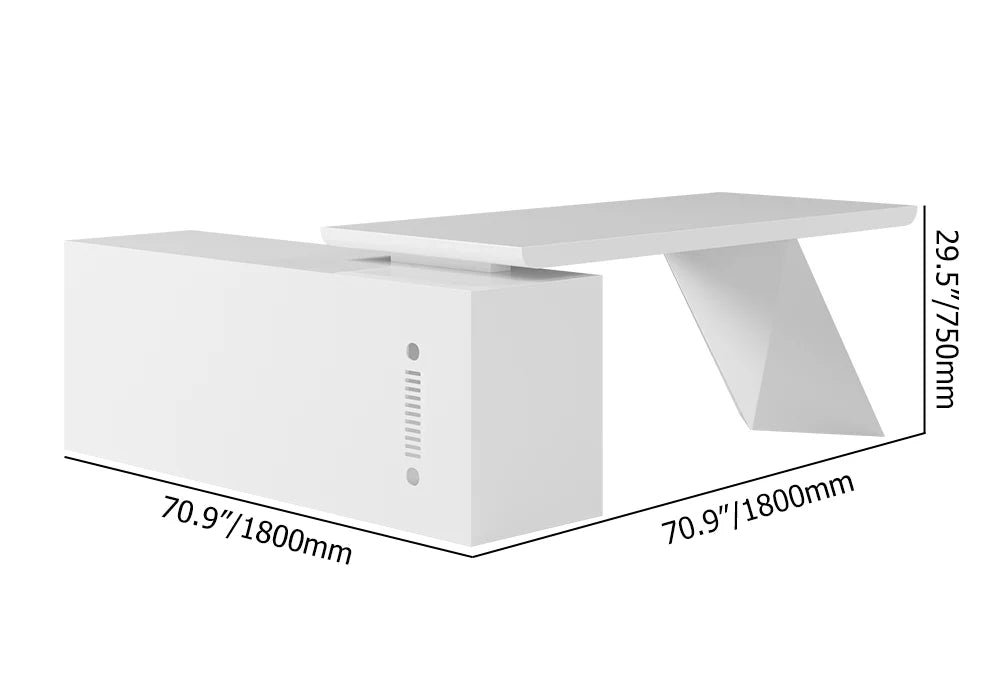 1800mm Modern White L-Shape Executive Desk Drawers & Cabinet Home Office Desk Right Hand - 