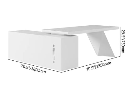 1800mm Modern White L-Shape Executive Desk Drawers & Cabinet Home Office Desk Right Hand - 