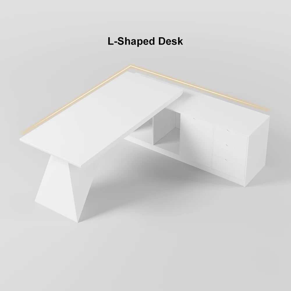 1800mm Modern White L-Shape Executive Desk Drawers & Cabinet Home Office Desk Right Hand - 