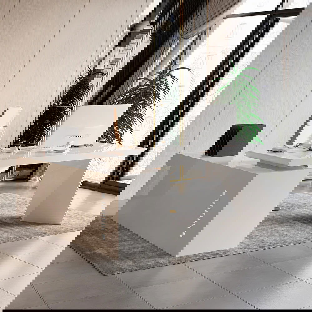 1800mm Modern White L-Shape Executive Desk Drawers & Cabinet Home Office Desk Right Hand - 