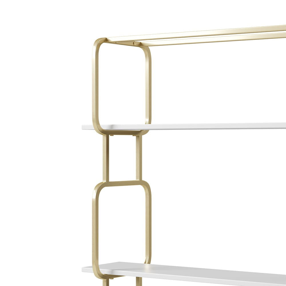 1800mm Modern White Tall Freestanding Wooden Office 4 Shelves Etagere Bookcase in Gold - 