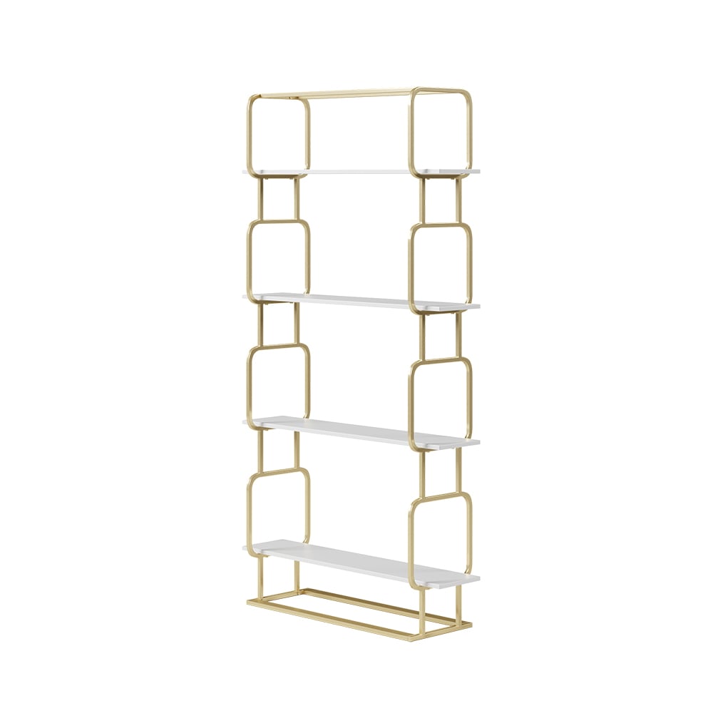 1800mm Modern White Tall Freestanding Wooden Office 4 Shelves Etagere Bookcase in Gold - 