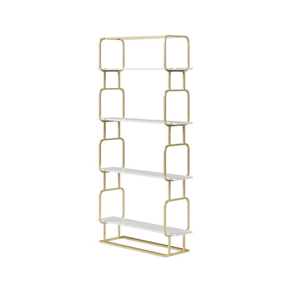 1800mm Modern White Tall Freestanding Wooden Office 4 Shelves Etagere Bookcase in Gold - 