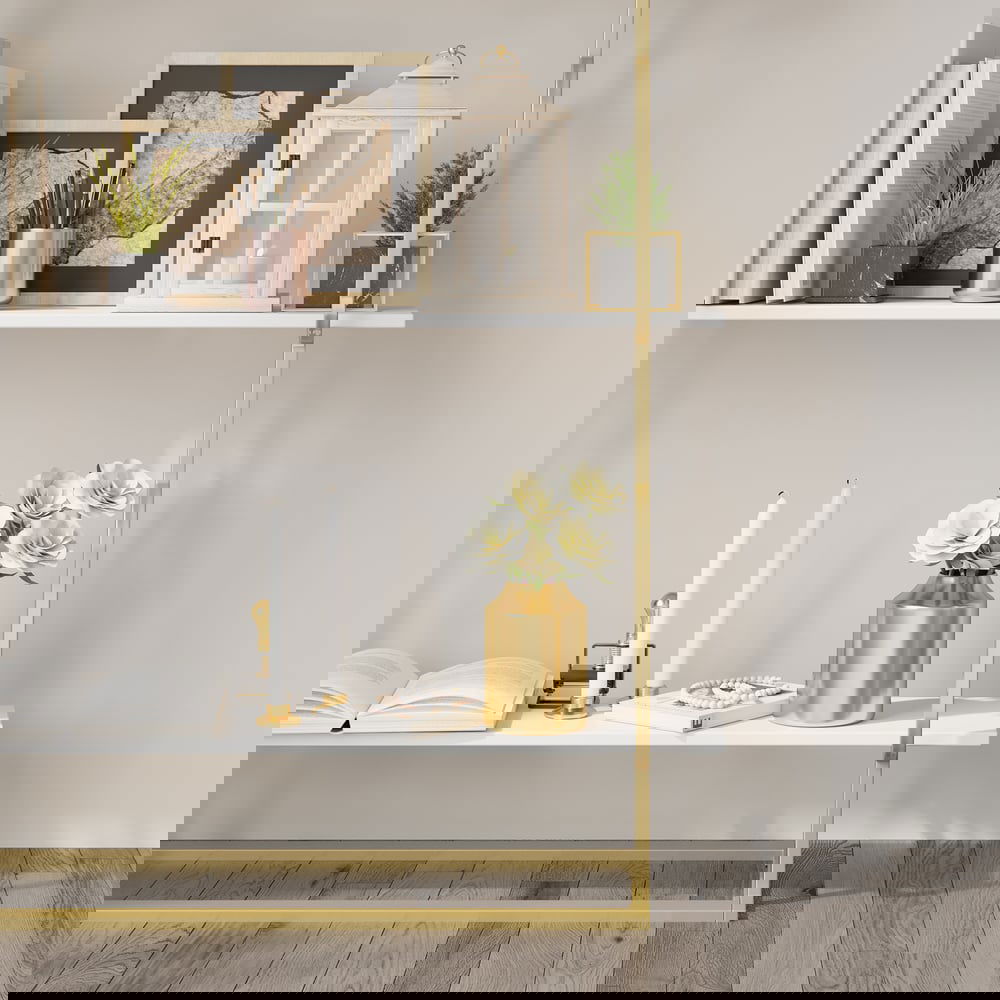 1800mm Modern White Tall Freestanding Wooden Office 4 Shelves Etagere Bookcase in Gold - 