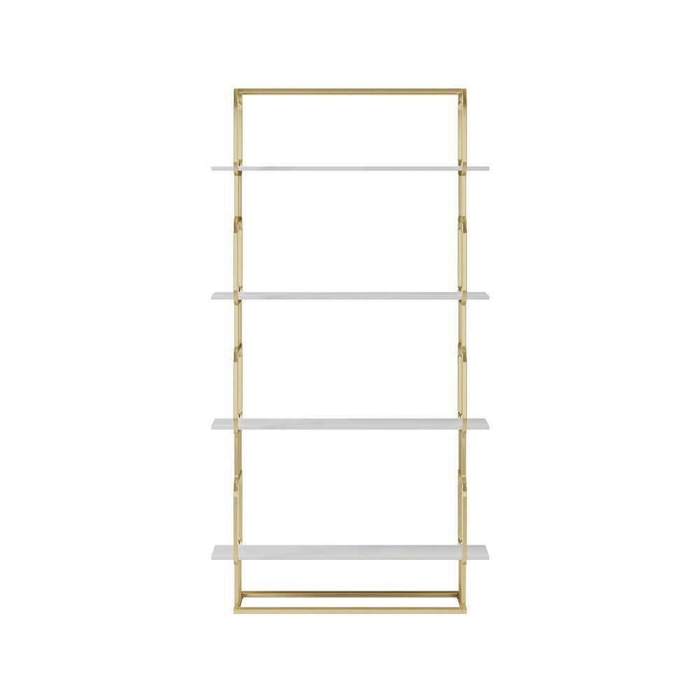 1800mm Modern White Tall Freestanding Wooden Office 4 Shelves Etagere Bookcase in Gold - 