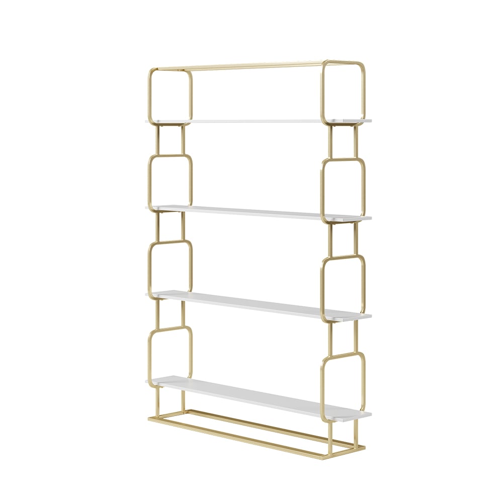 1800mm Modern White Tall Freestanding Wooden Office 4 Shelves Etagere Bookcase in Gold - 