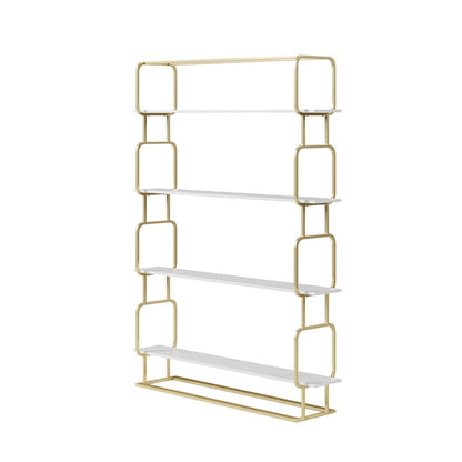 1800mm Modern White Tall Freestanding Wooden Office 4 Shelves Etagere Bookcase in Gold - 