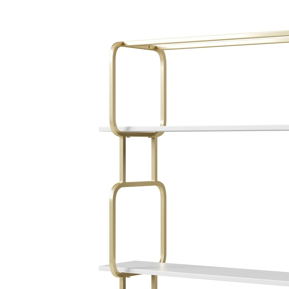 1800mm Modern White Tall Freestanding Wooden Office 4 Shelves Etagere Bookcase in Gold - 