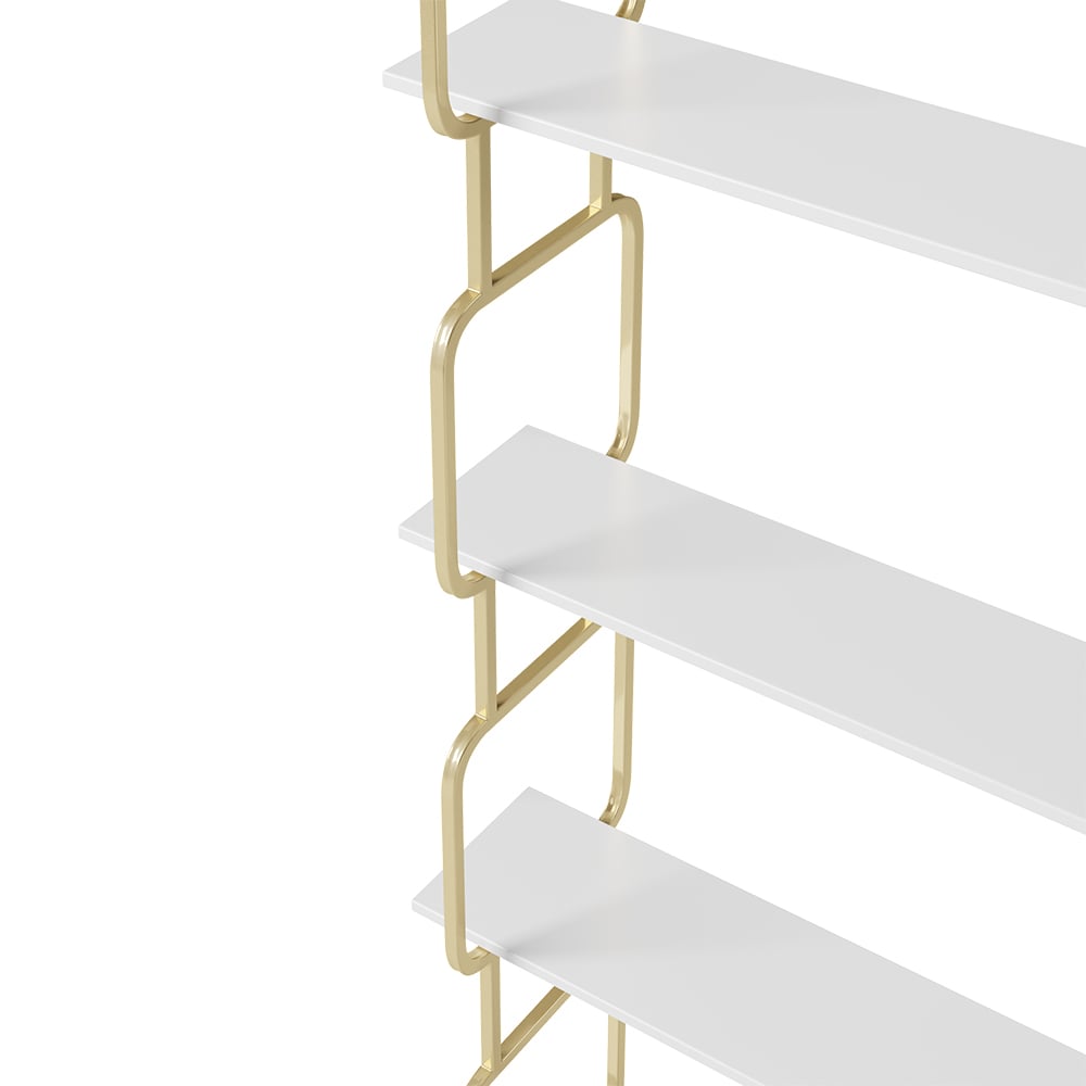 1800mm Modern White Tall Freestanding Wooden Office 4 Shelves Etagere Bookcase in Gold - 