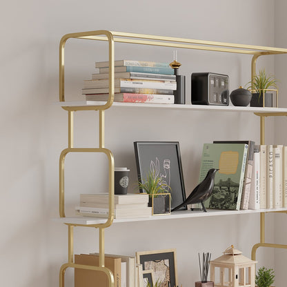 1800mm Modern White Tall Freestanding Wooden Office 4 Shelves Etagere Bookcase in Gold - 