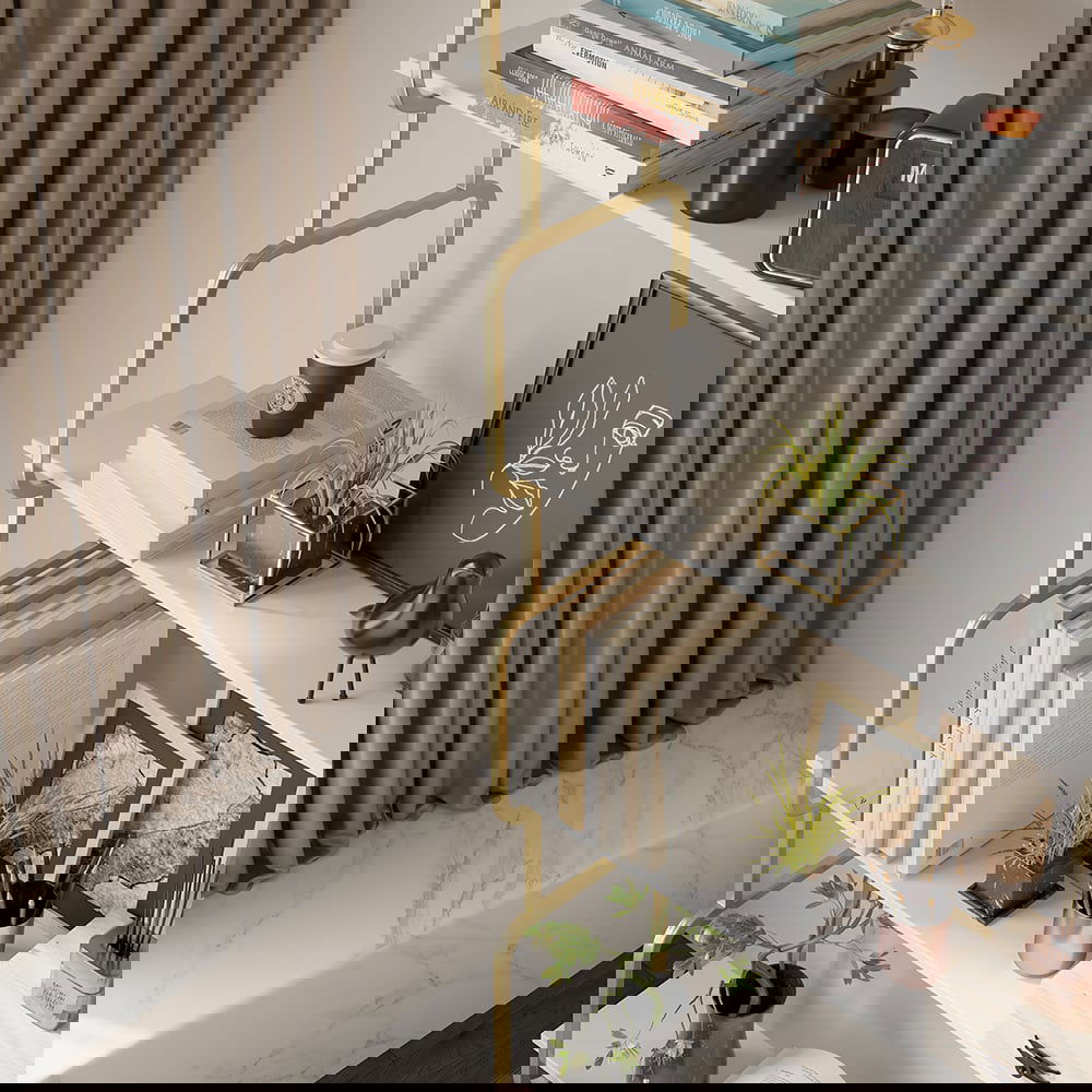 1800mm Modern White Tall Freestanding Wooden Office 4 Shelves Etagere Bookcase in Gold - 