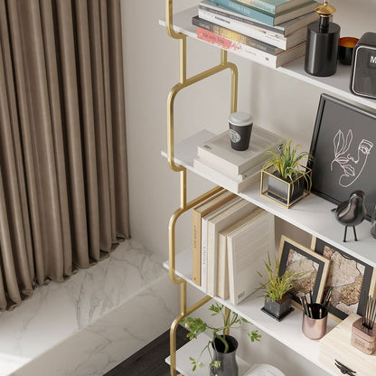 1800mm Modern White Tall Freestanding Wooden Office 4 Shelves Etagere Bookcase in Gold - 