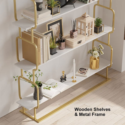 1800mm Modern White Tall Freestanding Wooden Office 4 Shelves Etagere Bookcase in Gold - 
