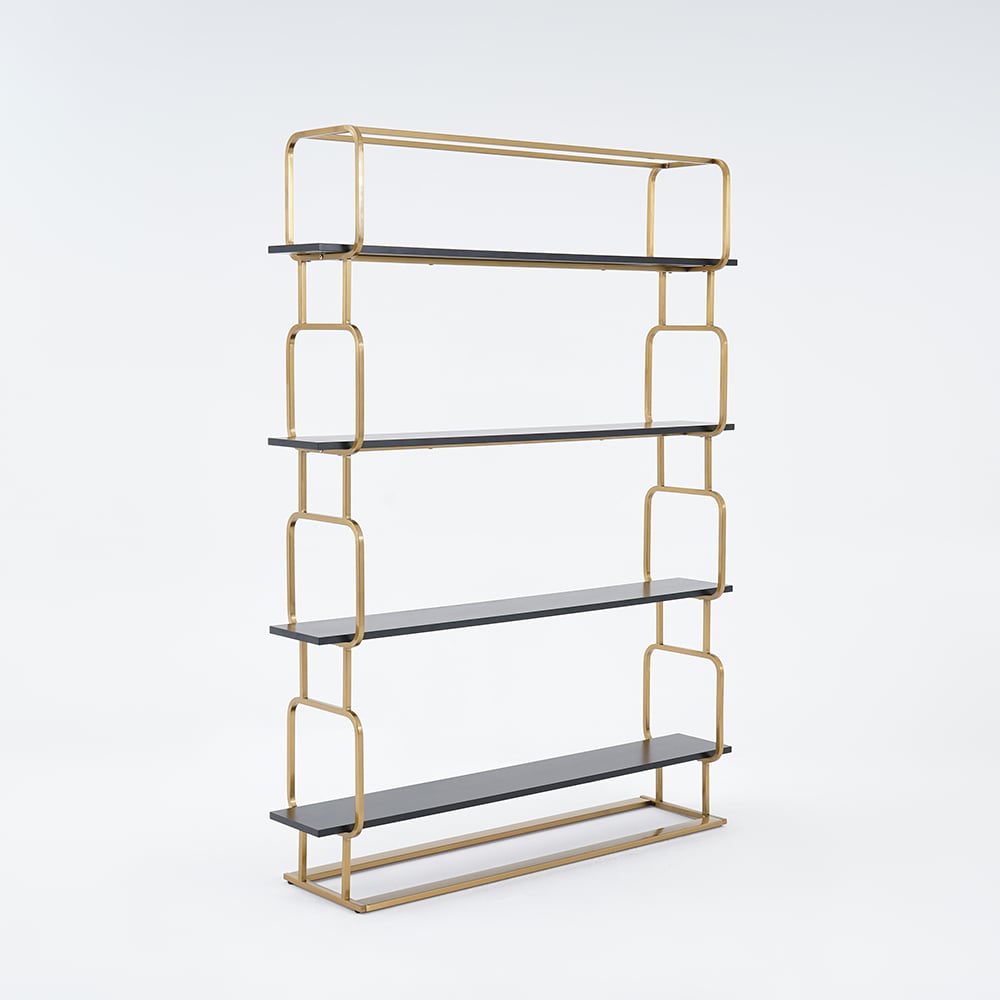 1800mm Modern White Tall Freestanding Wooden Office 4 Shelves Etagere Bookcase in Gold - 