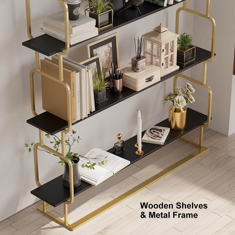 1800mm Modern White Tall Freestanding Wooden Office 4 Shelves Etagere Bookcase in Gold - 