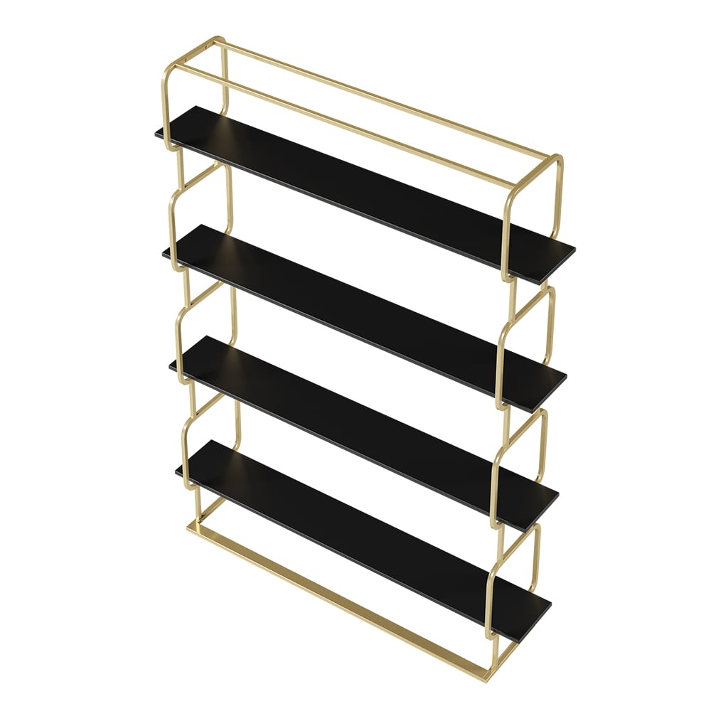 1800mm Modern White Tall Freestanding Wooden Office 4 Shelves Etagere Bookcase in Gold - 