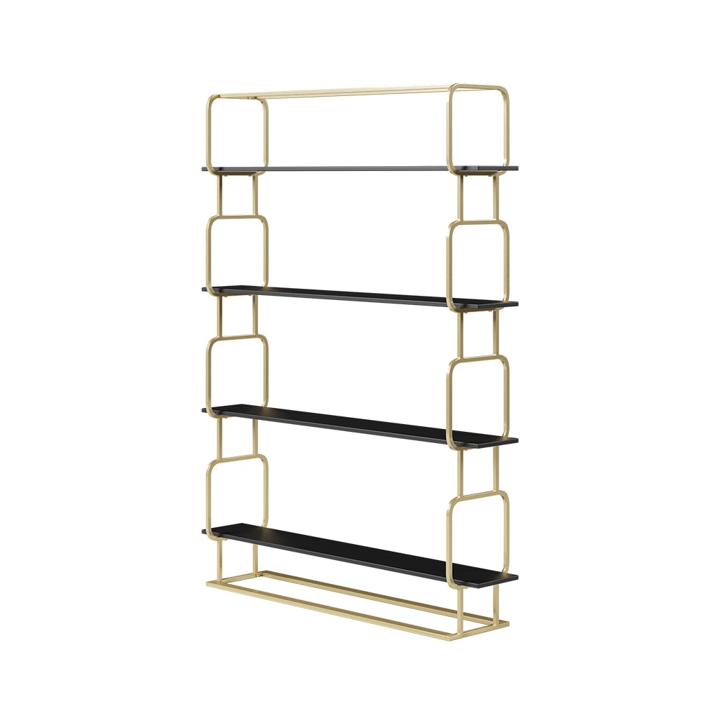 1800mm Modern White Tall Freestanding Wooden Office 4 Shelves Etagere Bookcase in Gold - 