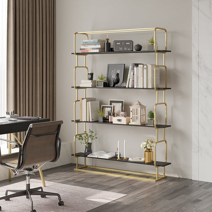1800mm Modern White Tall Freestanding Wooden Office 4 Shelves Etagere Bookcase in Gold - 