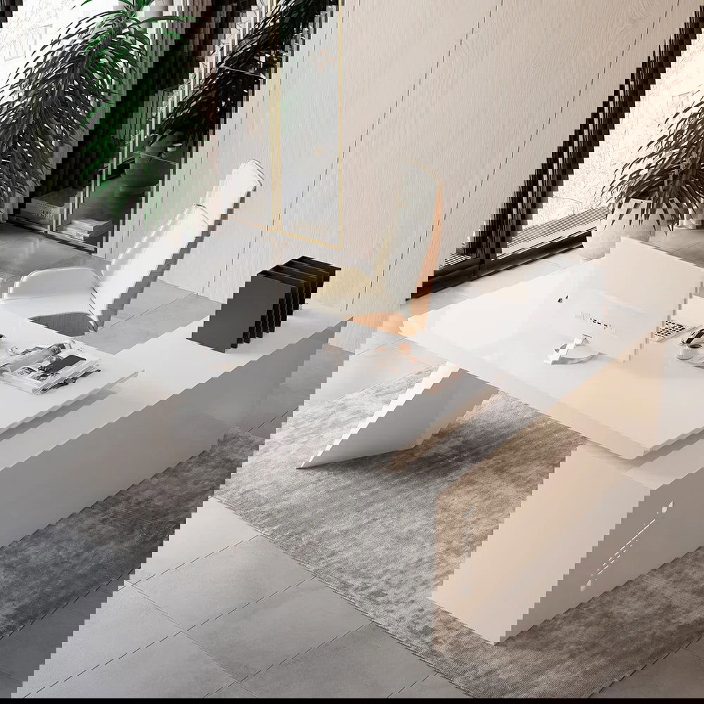 1800mm Modern White Writing Desk with Drawers & Cabinet L-Shap Computer Desk Left Hand - 