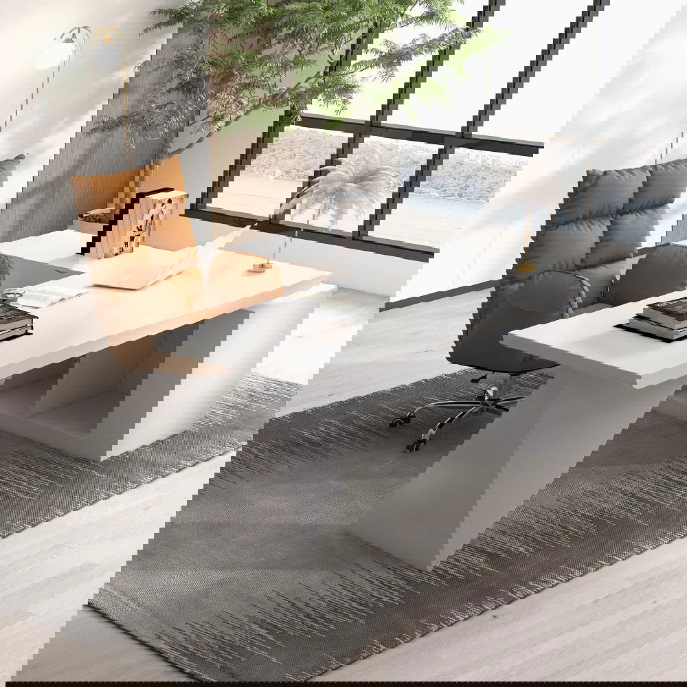 1800mm Modern White Writing Desk with Drawers & Cabinet L-Shap Computer Desk Left Hand - 