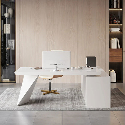 1800mm Modern White Writing Desk with Drawers & Cabinet L-Shap Computer Desk Left Hand - 