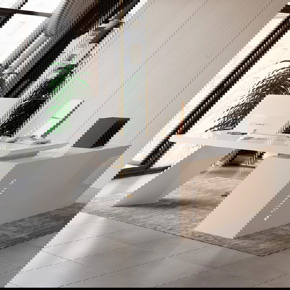 1800mm Modern White Writing Desk with Drawers & Cabinet L-Shap Computer Desk Left Hand - 