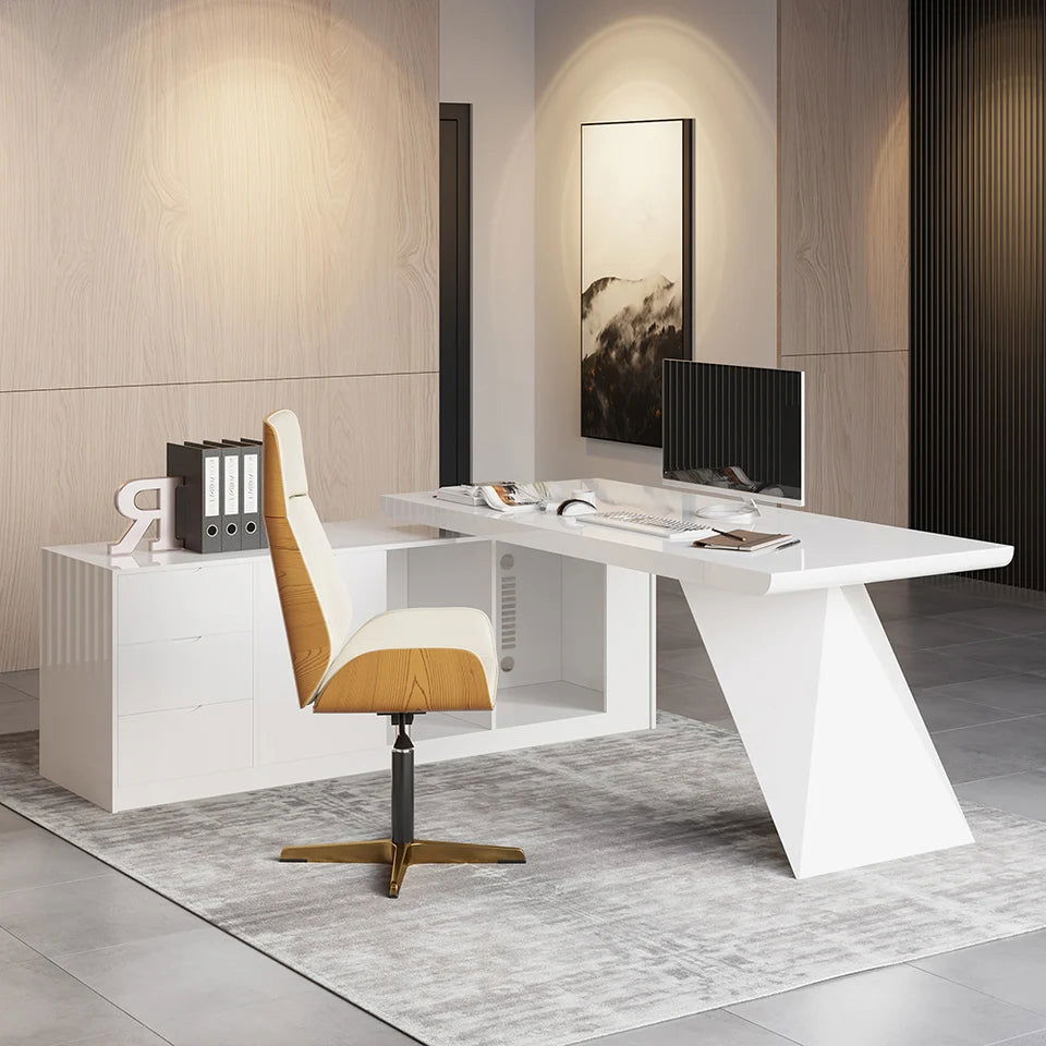 1800mm Modern White Writing Desk with Drawers & Cabinet L-Shap Computer Desk Left Hand - 