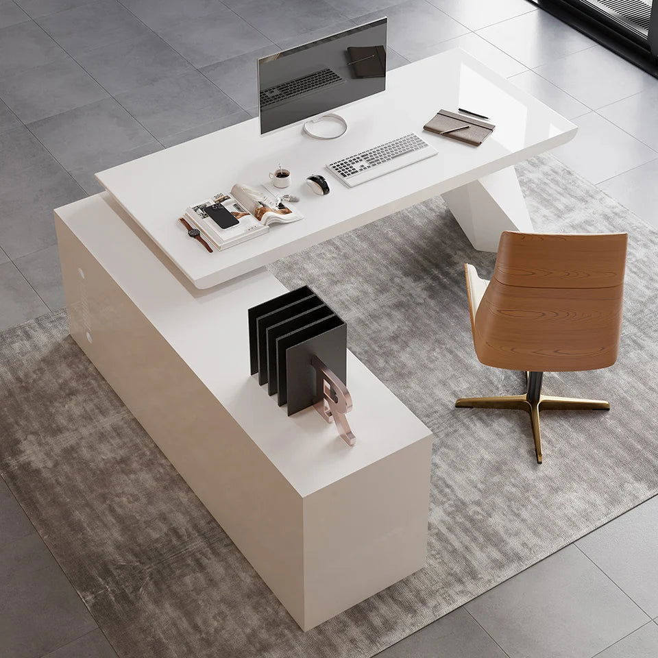 1800mm Modern White Writing Desk with Drawers & Cabinet L-Shap Computer Desk Left Hand - 