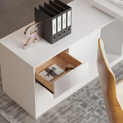 1800mm Modern White Writing Desk with Drawers & Cabinet L-Shap Computer Desk Left Hand - 
