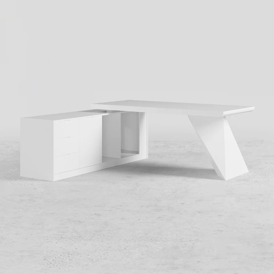 1800mm Modern White Writing Desk with Drawers & Cabinet L-Shap Computer Desk Left Hand - 
