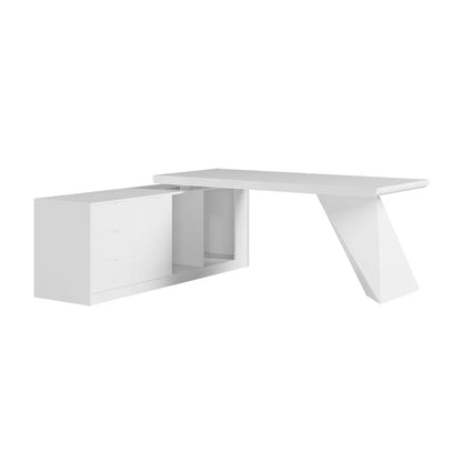 1800mm Modern White Writing Desk with Drawers & Cabinet L-Shap Computer Desk Left Hand - 