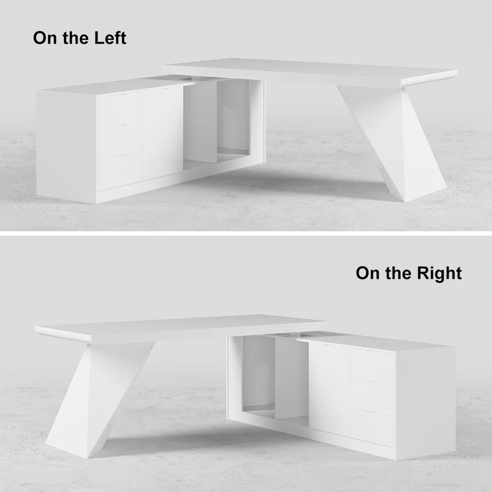 1800mm Modern White Writing Desk with Drawers & Cabinet L-Shap Computer Desk Left Hand - 