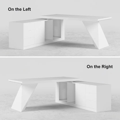 1800mm Modern White Writing Desk with Drawers & Cabinet L-Shap Computer Desk Left Hand - 