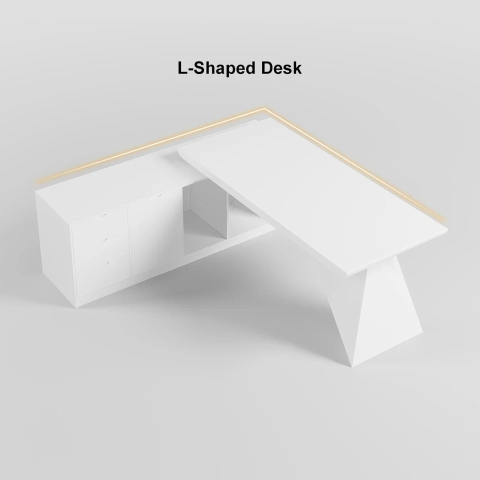 1800mm Modern White Writing Desk with Drawers & Cabinet L-Shap Computer Desk Left Hand - 