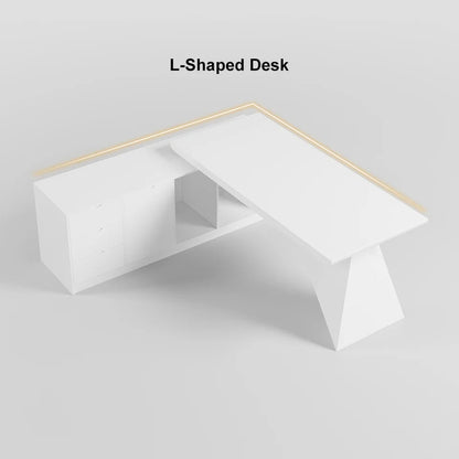 1800mm Modern White Writing Desk with Drawers & Cabinet L-Shap Computer Desk Left Hand - 