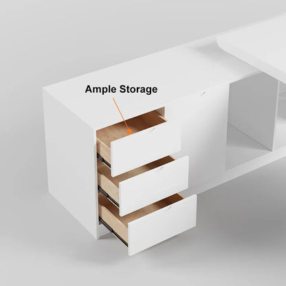 1800mm Modern White Writing Desk with Drawers & Cabinet L-Shap Computer Desk Left Hand - 