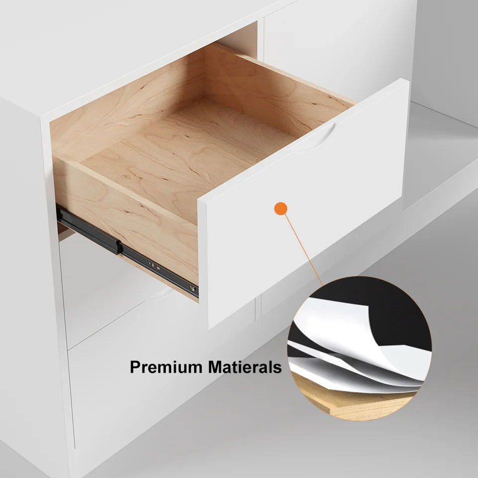 1800mm Modern White Writing Desk with Drawers & Cabinet L-Shap Computer Desk Left Hand - 