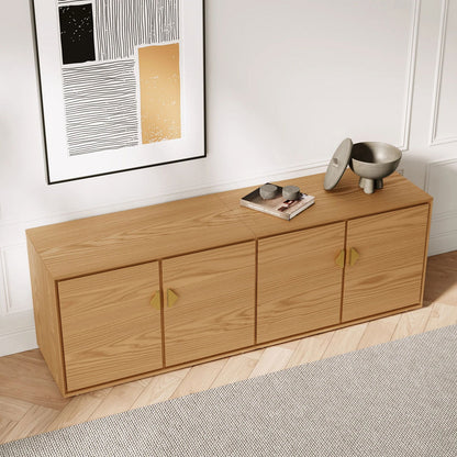 1800mm Natural Wood Tall TV Stand with Storage - 