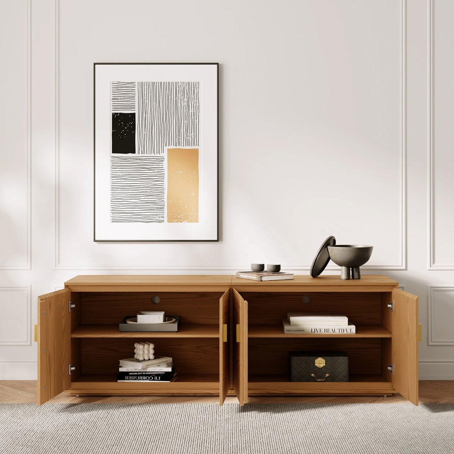 1800mm Natural Wood Tall TV Stand with Storage - Homary