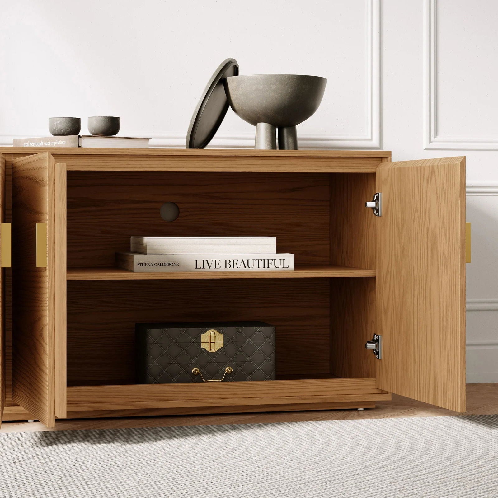 1800mm Natural Wood Tall TV Stand with Storage - Homary