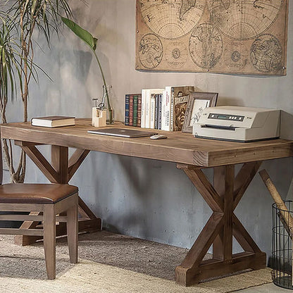 1800mm Rustic Farmhouse Computer Desk in Natural with Trestle Base Wooden Office Desk - 