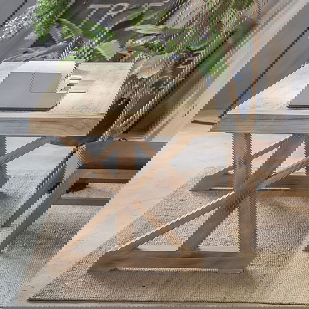 1800mm Rustic Farmhouse Computer Desk in Natural with Trestle Base Wooden Office Desk - 