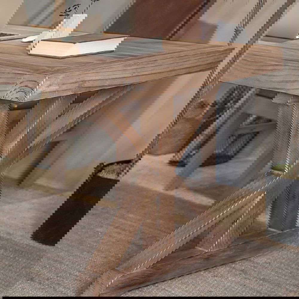 1800mm Rustic Farmhouse Computer Desk in Natural with Trestle Base Wooden Office Desk - 