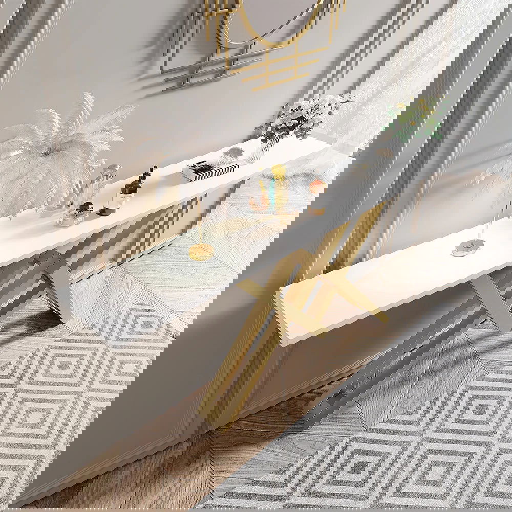 1800mm White & Gold Narrow Console Table Accent Table For Hallway X Base Metal - 