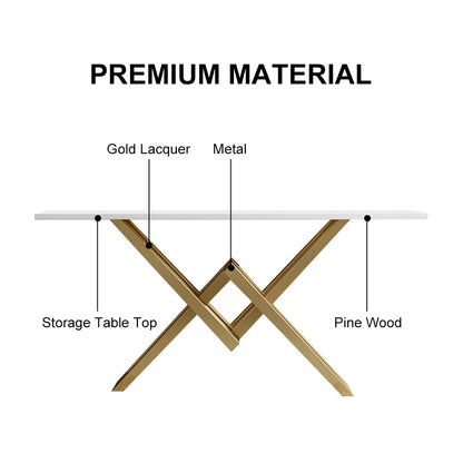 1800mm White & Gold Narrow Console Table Accent Table For Hallway X Base Metal - 